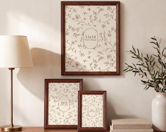 Dark Walnut Twisted Rope Wood Picture Frame Set, Vintage Decorative Photo Frame 5x7 8x10 11x14 for Gallery Wall Decor, Housewarming Gift