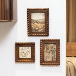 Vintage Wooden Beaded Picture Frame – 4x4 4x6 5x7 Photo Frame – Rustic Walnut Decorative Frame – Sold Individually or Set of 3