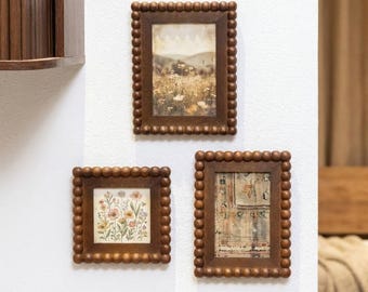 Vintage Wooden Beaded Picture Frame – 4x4 4x6 5x7 Photo Frame – Rustic Walnut Decorative Frame – Sold Individually or Set of 3
