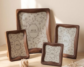 Wavy Curved Wood Picture Frame | 3D Handcrafted Vintage Farmhouse | 4x4 4x6 5x7 8x10 | Wall Tabletop Display | Rustic Wooden Photo Frame