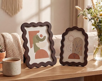 Scalloped Wavy Edge Wood Picture Frames, 4x6 and 5x7 Decorative Frames for Walls and Tables, Boho, Minimalist