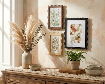 Modern Wavy Picture Frame – 4x6 5x7 8x10 with Mat 5x7 – Wood Wall Frame in Walnut, Natural or Black – Decorative Gallery Frame