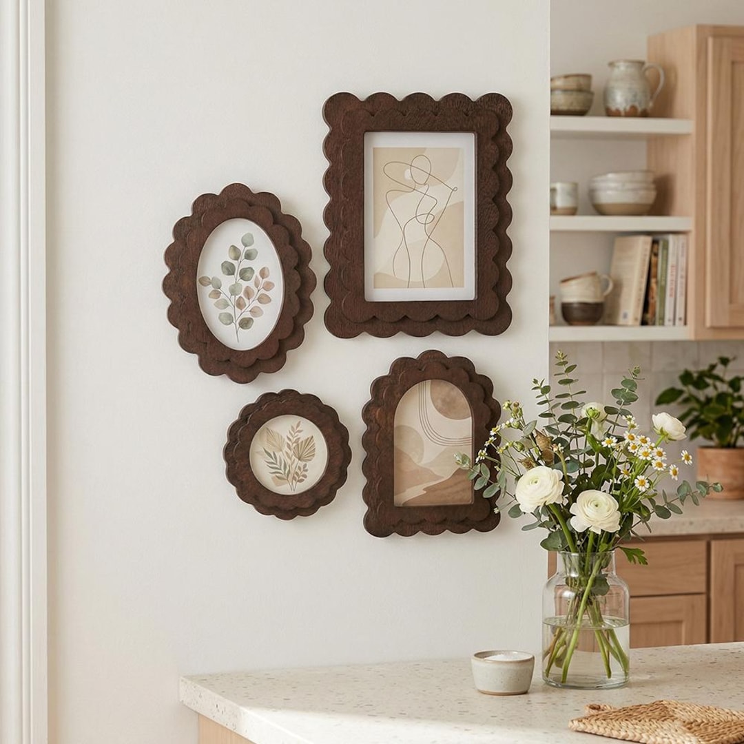 FRAME 雑誌 6冊セット インテリア デザイン Scalloped Wavy Wooden Picture Frame Set, Vintage Arch Oval Photo