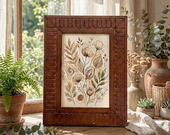 Vintage Walnut Wood Picture Frame – Carved Classic Photo Frame 4x6in – Rustic Traditional Wall or Tabletop Frame
