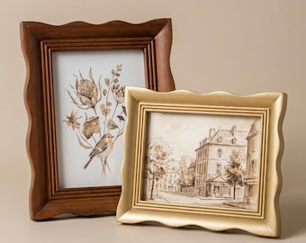 Vintage Wavy Picture Frame – Gold or Walnut Decorative Photo Frame – 4x6 5x7 Antique Style Frame – French Inspired Home Decor