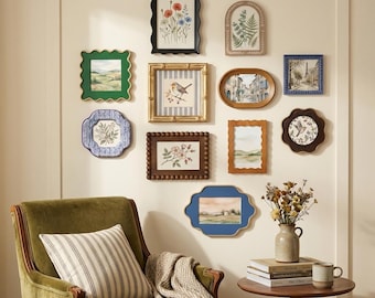 Wooden Picture Frame Collection, Single Frame or 3 6 9 11 Piece Set, Artisan Gallery Wall Decor, Vintage Style Home Frames