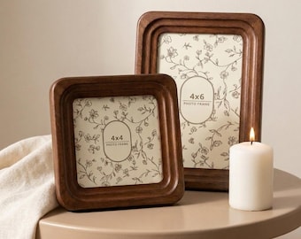 Solid Wood Gallery Wall Frame Set, Classic 2-Step Round Edge Photo Frames, Dark Brown Solid Wood Frame, Simple Vintage Style (Single/Bundle)