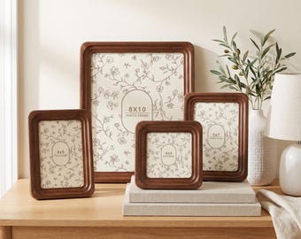 Vintage Soild Wood Photo Frame, Curved Walnut 4x4 4x6 5x7 8x10 Gallery Wall Frames, Tabletop & Wall Hanging Frame, Neutral Home Decor