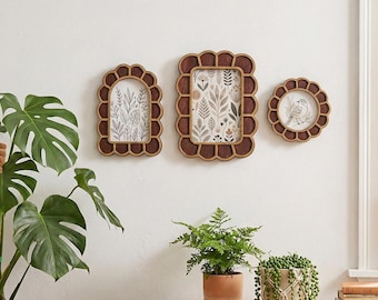 Vintage Scalloped Wooden Photo Frame, Boho Rustic Home Decor, Available Single or Set, 4x4, 4x6, 5x7 Picture Frame