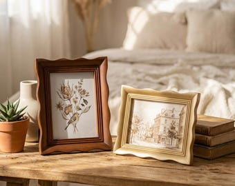 Wavy Vintage Picture Frame, Gold & Walnut Decorative Photo Frame 4x6 5x7, French Antique Style Frame, Cottage Home Decor,Back To School Gift