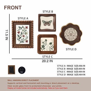 Scalloped Wood Picture Frame, Vintage Style Walnut Wave Frame For Gallery Wall, 4x4 4x6 Walnut Wall Decor Frame, Unique Housewarming Gift image 3