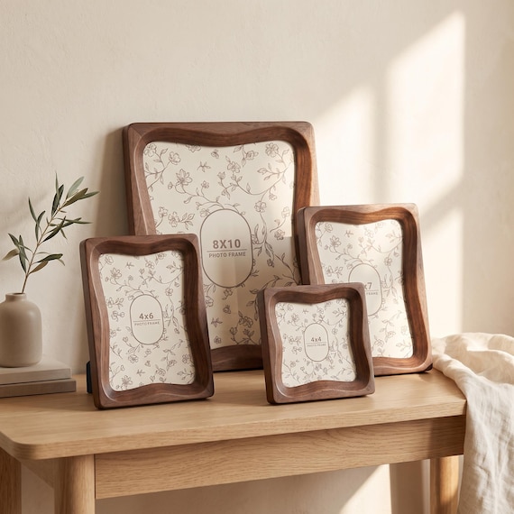 Wavy Wooden Picture Frames | Vintage Rustic Photo Frame, Wavy Edge in 4x4 4x6 5x7 8x10, Farmhouse Wall Decor