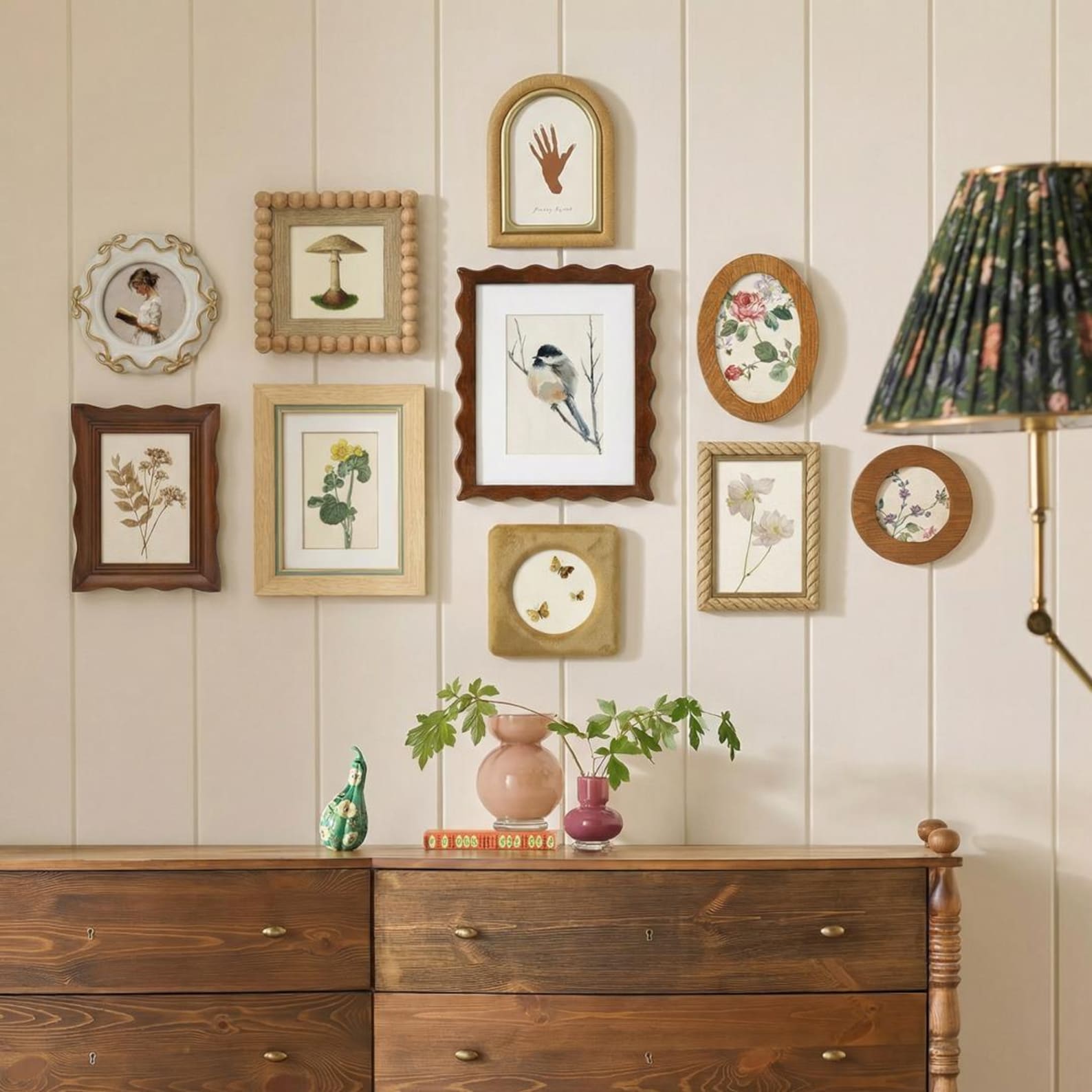 Wood Picture Frame Set, 10pcs Vintage Multi Shape Assorted Design Frames (Arched, Oval, Beaded) for Gallery Wall, Entryway & Bedroom Decor