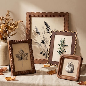 Set di cornici vintage con motivo botanico autunnale, cornici dorate ondulate 4x4, 4x6, 5x7, 8x10, decorazioni murali autunnali in stile cottagecore, regalo per l'inaugurazione della casa.