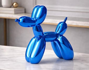 Blue Resin Balloon Dog Sculpture, Metallic Desk Decor