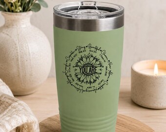 Christian Sunflower Tumbler | "You Are" Scripture Travel Mug, Lavender Finish