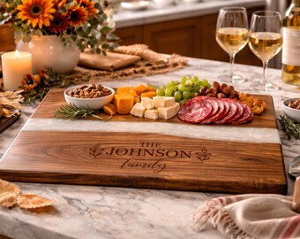 Personalized Acacia Wood White Resin Cutting Board | Engraved Serving Board, Kitchen Décor
