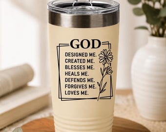 God Designed Me – Christian Tumbler | Faith Coffee Cup, Floral Design