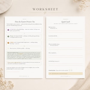 Puede incluir: Una hoja de trabajo de dos p&aacute;ginas titulada Worksheet con secciones llamadas How the System Protects You y Quick Catch. El documento presenta texto, vi&ntilde;etas y l&iacute;neas para completar, impreso en tinta negra sobre papel blanco con detalles.