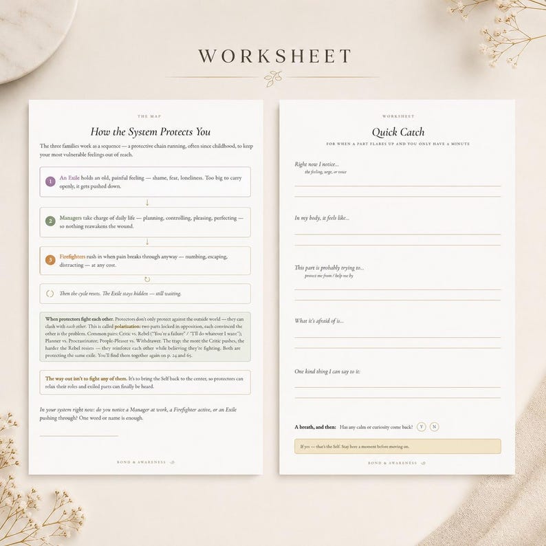 Puede incluir: Una hoja de trabajo de dos p&aacute;ginas titulada Worksheet con secciones llamadas How the System Protects You y Quick Catch. El documento presenta texto, vi&ntilde;etas y l&iacute;neas para completar, impreso en tinta negra sobre papel blanco con detalles.