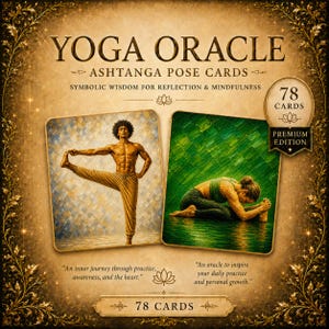 May include: A Yoga Oracle Ashtanga Pose Cards set with 78 cards. The cards feature images of yoga poses and text about symbolic wisdom for reflection and mindfulness. The set is a premium edition.