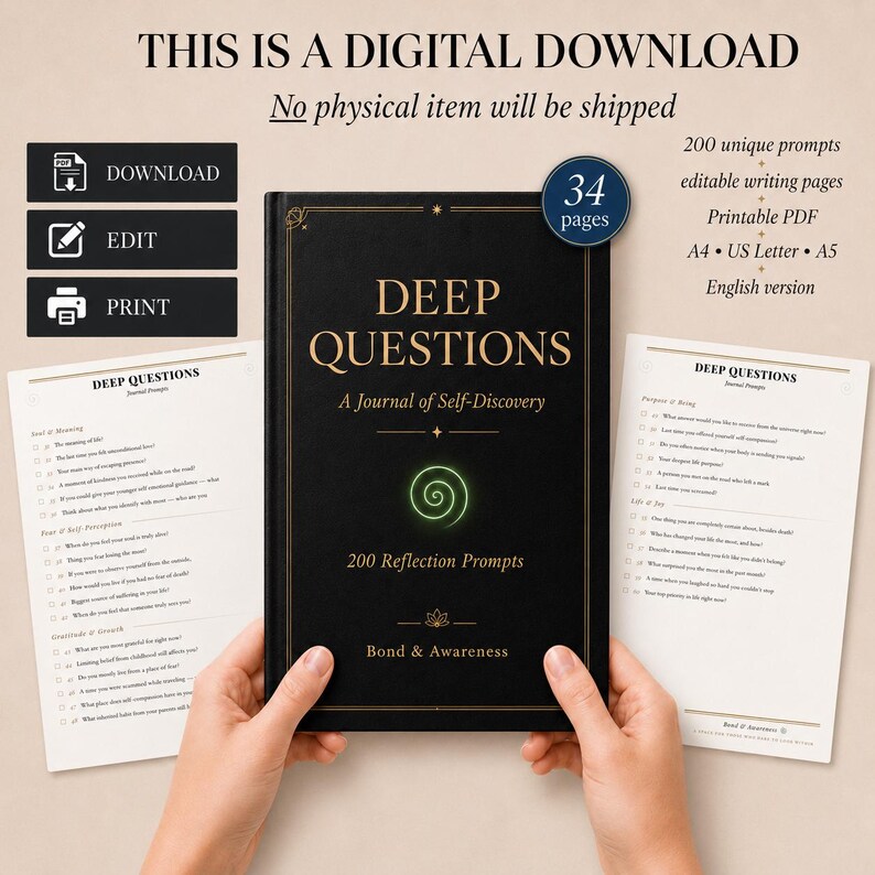 Deep Reflection Questions Journal, Editable PDF, Self Discovery Workbook, Shadow Work Prompts, Printable Personal Growth Journal image 6