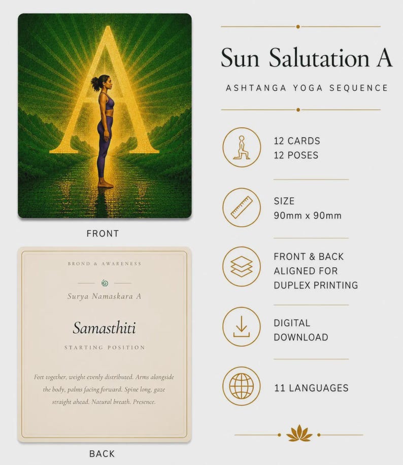 Sun Salutation A B Cards | Surya Namaskar A B Yoga Sequence Deck | 31 Printable Yoga Cards image 15