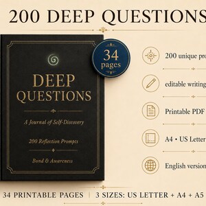 Deep Reflection Questions Journal, Editable PDF, Self Discovery Workbook, Shadow Work Prompts, Printable Personal Growth Journal image 3