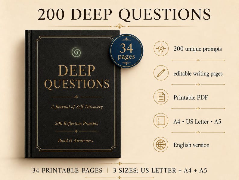 Deep Reflection Questions Journal, Editable PDF, Self Discovery Workbook, Shadow Work Prompts, Printable Personal Growth Journal image 3