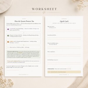 May include: A two-page worksheet titled Worksheet with sections titled How the System Protects You and Quick Catch. The document features text, bullet points, and fillable lines for writing, printed in black ink on white paper with colored accents.