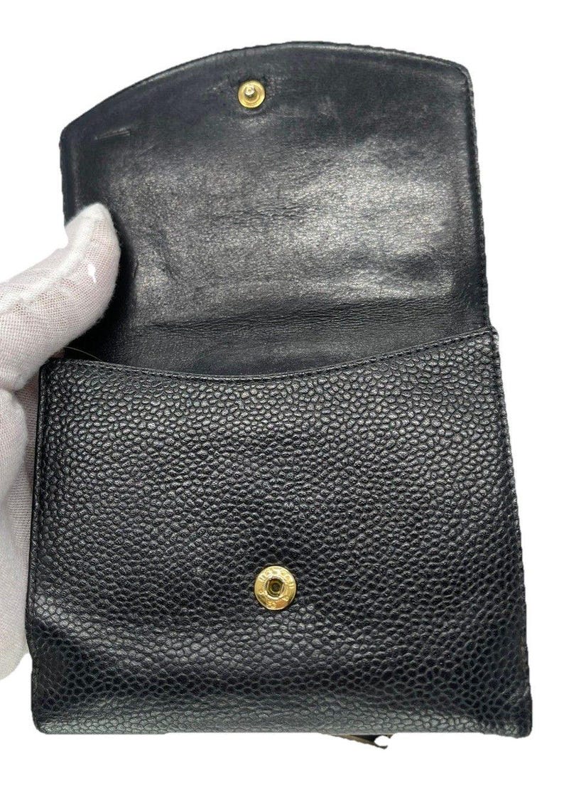 Cartera plegable CHANEL con logo CC en piel de becerro granulada, color negro, de diseñador/38 imagen 8