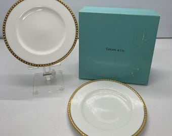 ティファニー＆カンパニー 磁器プレート2枚セット ホワイトゴールドトリム 日本製 箱付き/61