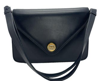 Bolso de hombro vintage GUCCI de piel azul marino, fabricado en Italia/48