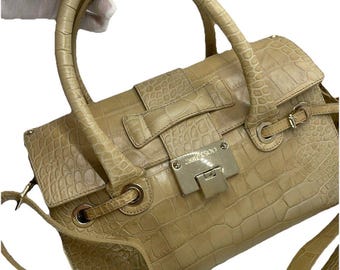 Auténtico bolso JIMMY CHOO Rosalie color beige con relieve de cocodrilo ¡Excelente estado!