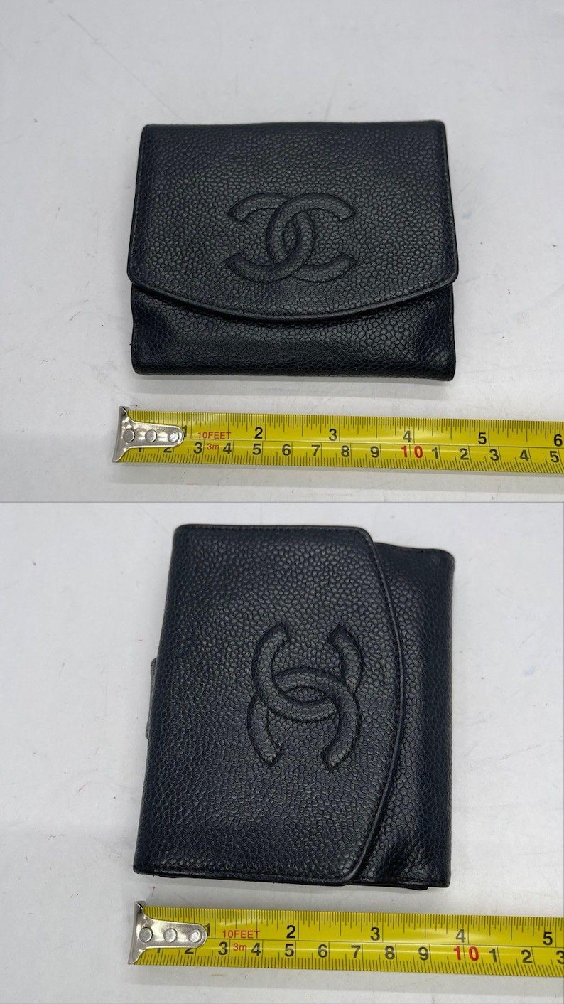 Cartera plegable CHANEL con logo CC en piel de becerro granulada, color negro, de diseñador/38 imagen 5