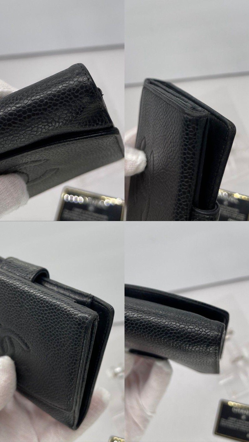 Cartera plegable CHANEL con logo CC en piel de becerro granulada, color negro, de diseñador/38 imagen 4