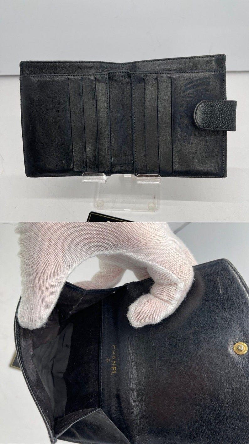 Cartera plegable CHANEL con logo CC en piel de becerro granulada, color negro, de diseñador/38 imagen 6