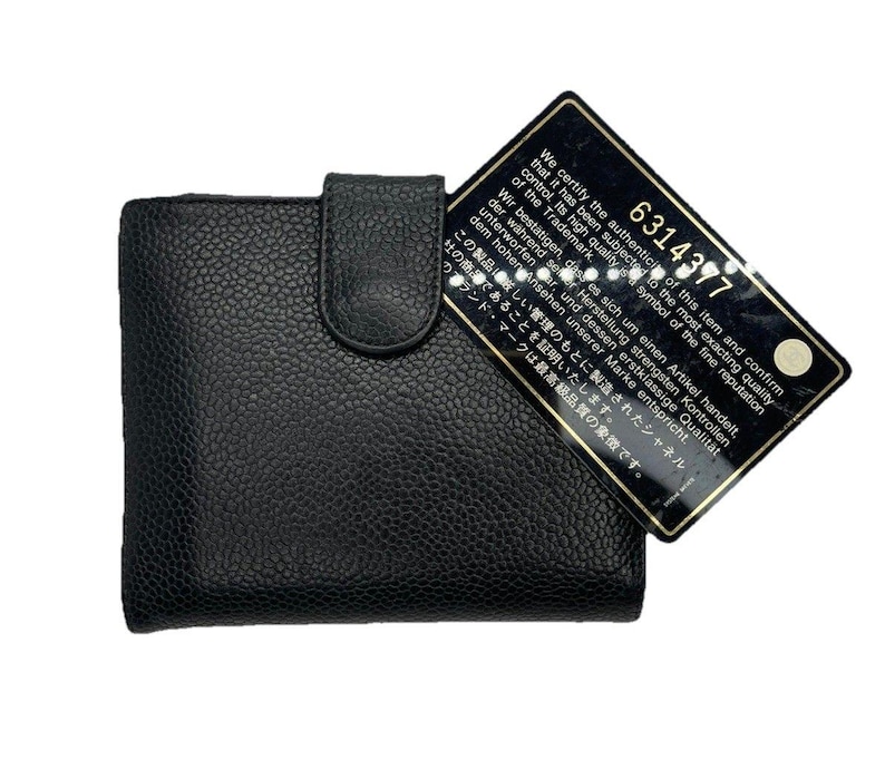 Cartera plegable CHANEL con logo CC en piel de becerro granulada, color negro, de diseñador/38 imagen 2
