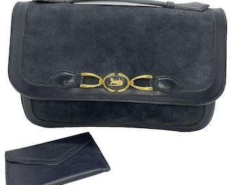 Bolso de mano CELINE de ante azul marino, fabricado en Italia/45
