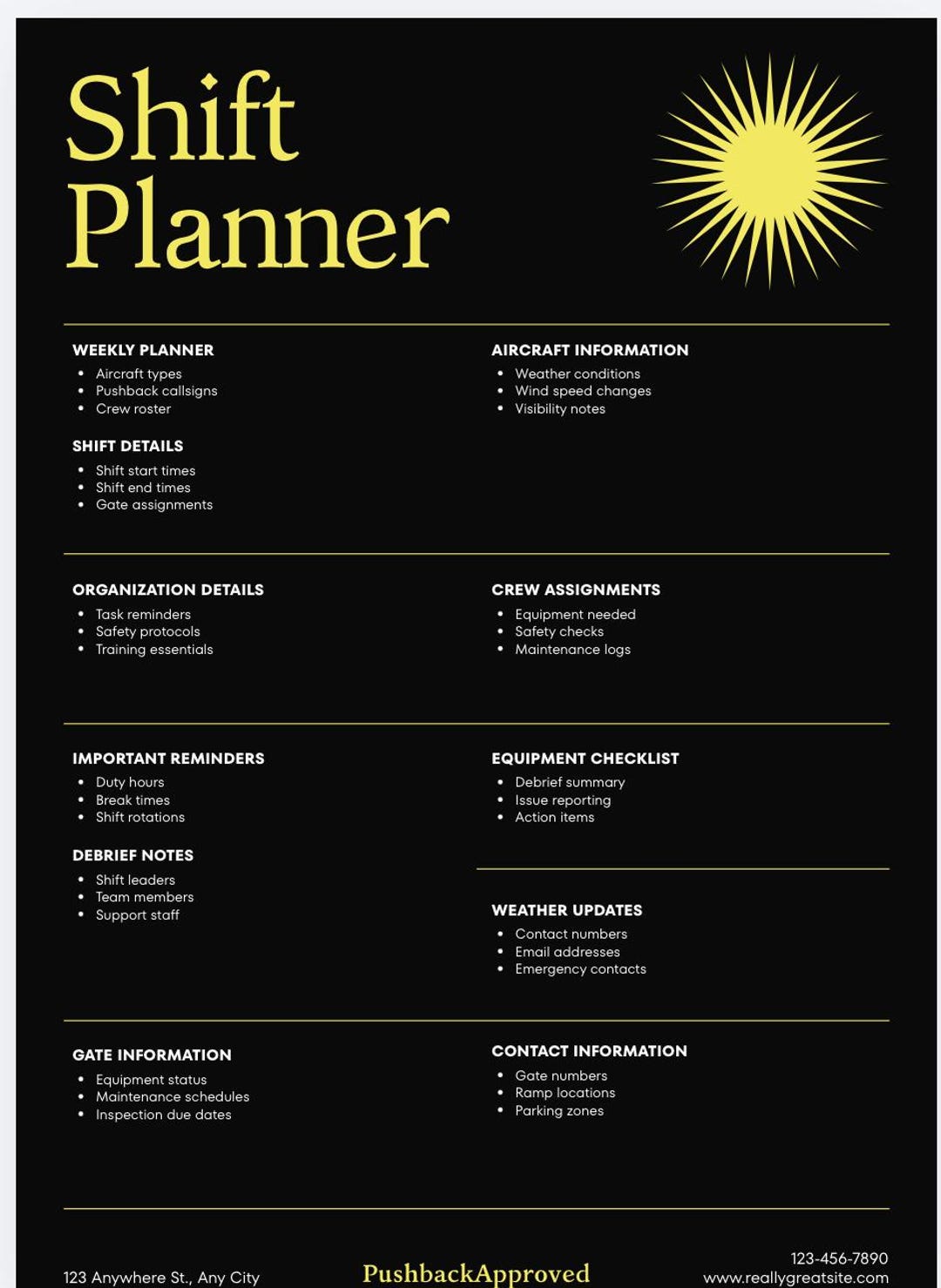 Ramp Roster Print Out Ramp Crew Weekly Shift Planner | Aviation Ground Handler Printable PDF ...