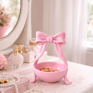 Archivo STL del organizador de joyas Coquette Bow Catchall Dish, decoración femenina para tocador, organizador de joyas (descarga digital)