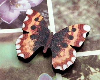 Hand-Painted Butterfly Brooch | Wooden Butterfly Decor