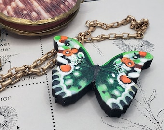 Hand-Painted Butterfly Brooch | Wooden Butterfly Decor