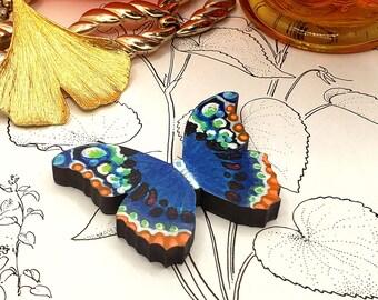 Hand-Painted Wooden Butterfly Brooch | Unique Decor Magnet/Hairclip