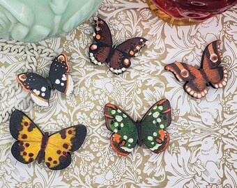 Butterfly Brooch/Magnet/Hairclip Set of 5 || Hand-painted, one of a kind