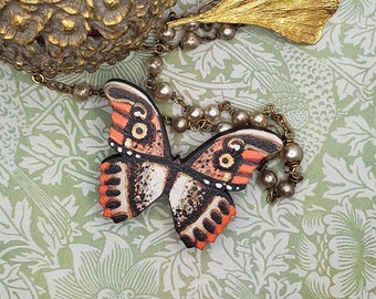 Hand-Painted Butterfly Brooch | Wood Jewelry, Unique Decor