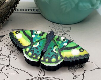 Hand-Painted Butterfly Brooch | Wooden Insect Jewelry