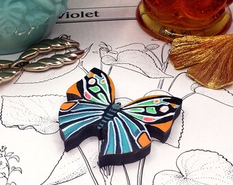 Hand-Painted Butterfly Decor | Wood Pendant, Brooch, Magnet, Hairclip