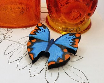 Hand-Painted Butterfly Brooch | Wooden Butterfly Decor