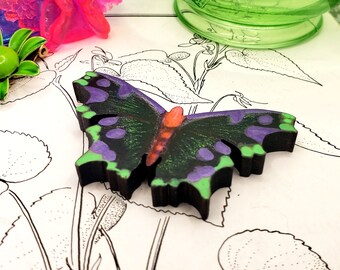 Hand-Painted Butterfly Brooch | Wooden Butterfly Decor